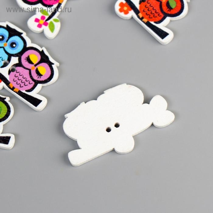 Набор пуговиц декоративных дерево "Совята на ветке" (набор 8 шт) 2х3,5 см