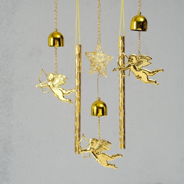 Музыка ветра металл Музыка ветра металл "Полумесяц и ангелочки" 3 колокольчика 2,5х20х67 см