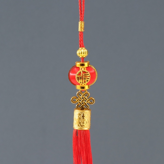 Подвеска пластик, текстиль Подвеска пластик, текстиль "Китайский фонарик с узлом счастья" красная 3х3х31 см