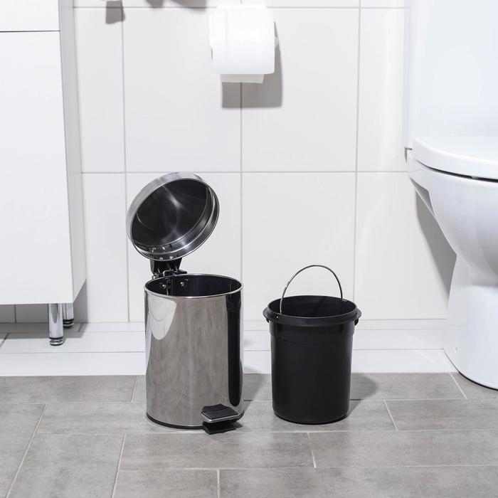 Ведро мусорное с педалью Доляна, 3 л, нержавеющая сталь, цвет хромированный Ведро мусорное с педалью Доляна, 3 л, нержавеющая сталь, цвет хромированный