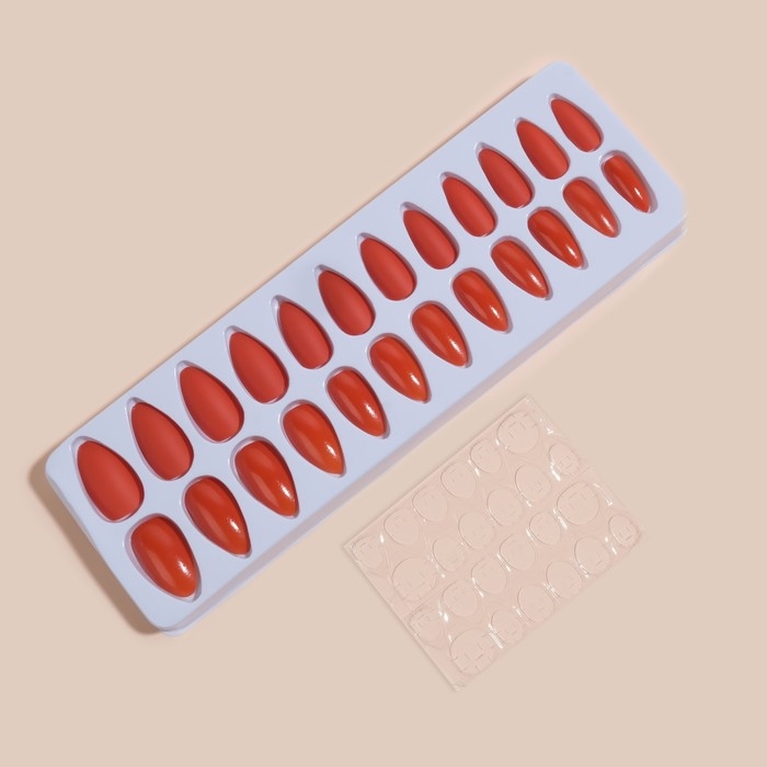 Накладные ногти, 24 шт, с клеевыми пластинами, форма миндаль, цвет коралловый Накладные ногти, 24 шт, с клеевыми пластинами, форма миндаль, цвет коралловый