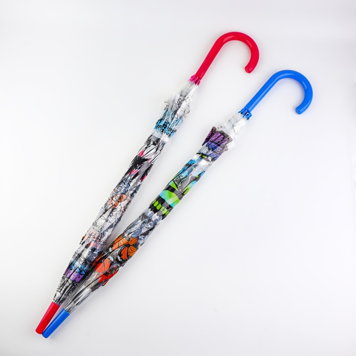 Зонт - трость полуавтоматический «Бабочки», 8 спиц, R = 43/60 см, D = 120 см, рисунок МИКС Зонт - трость полуавтоматический «Бабочки», 8 спиц, R = 43/60 см, D = 120 см, рисунок МИКС