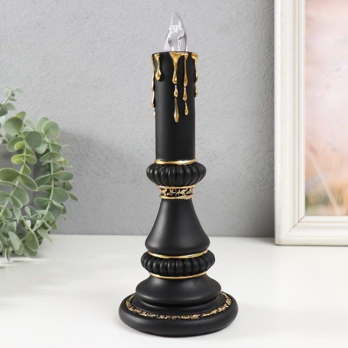 Сувенир полистоун свет  Сувенир полистоун свет "Свеча" 2хLR44 чёрный с золотом 10х10х24,5 см