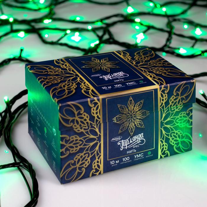 Гирлянда «Нить» 10 м, IP44, УМС, тёмная нить, 100 LED, свечение зелёное, 220 В Гирлянда «Нить» 10 м, IP44, УМС, тёмная нить, 100 LED, свечение зелёное, 220 В
