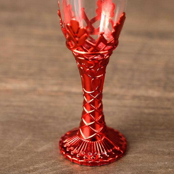 Подсвечник стекло, пластик Подсвечник стекло, пластик "Бокалы" красный набор 2 шт 10,5х3х3 см