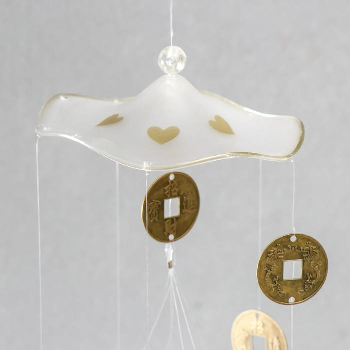 Музыка ветра пластик. металл Музыка ветра пластик. металл "Сердечки и китайские монеты" 4 трубки 70 см