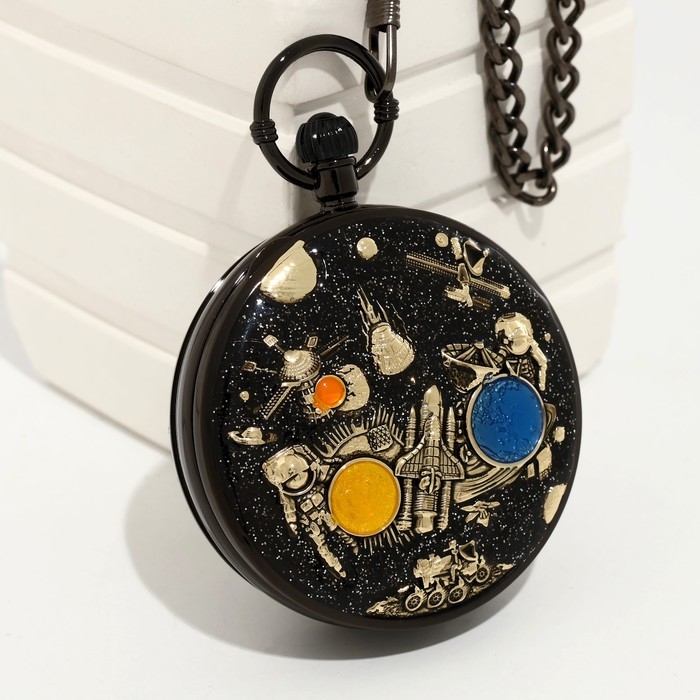 Часы карманные, музыкальные Часы карманные, музыкальные "Космос", кварцевые, d циферблата-5.9 см, цепочка l-36.5 см