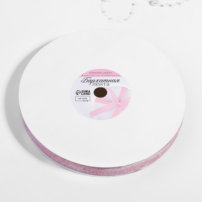 Лента бархатная, с серебряным люрексом, 15 мм, 18 ± 1 м, цвет розовый №02 Лента бархатная, с серебряным люрексом, 15 мм, 18 ± 1 м, цвет розовый №02