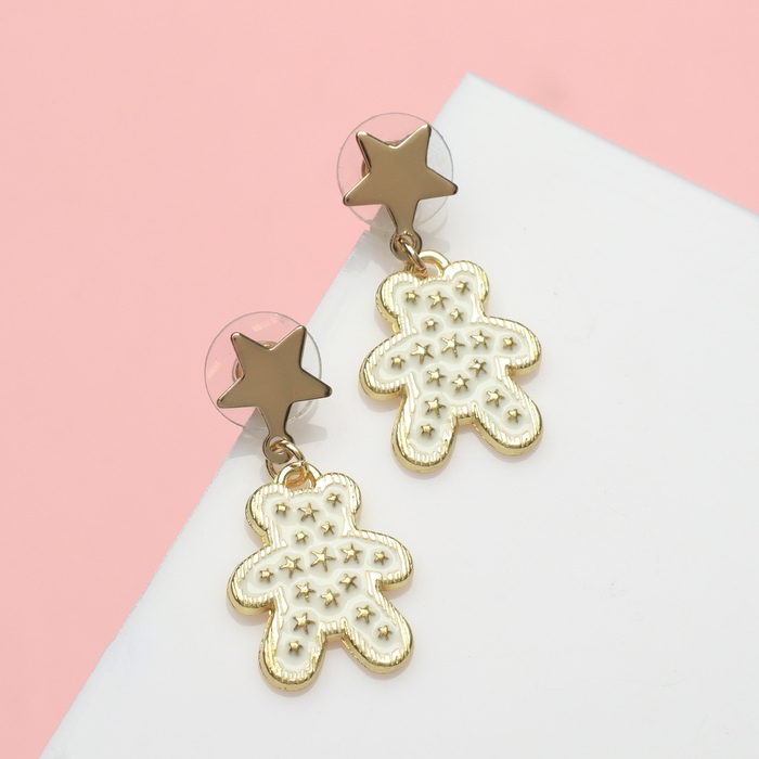 Серьги эмаль «Печенье» мишки и звёздочки, цвет белый в золоте Серьги эмаль «Печенье» мишки и звёздочки, цвет белый в золоте
