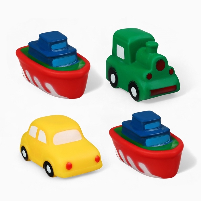 Набор резиновых игрушек для ванны «Транспорт», с пищалкой, 4 шт, Крошка Я Набор резиновых игрушек для ванны «Транспорт», с пищалкой, 4 шт, Крошка Я