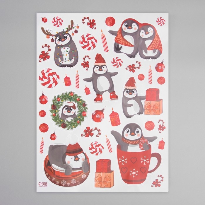 Наклейка интерьерная цветная Наклейка интерьерная цветная "Пингвины и леденцы" 30х40 см