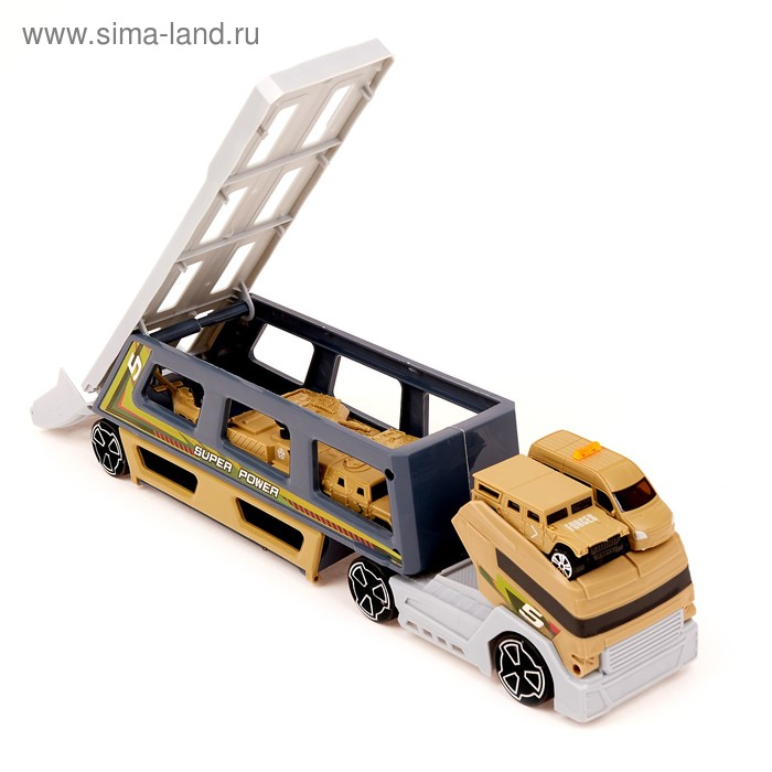 Грузовик &laquo;Трейлер&raquo; с 6 машинами и вертолетом