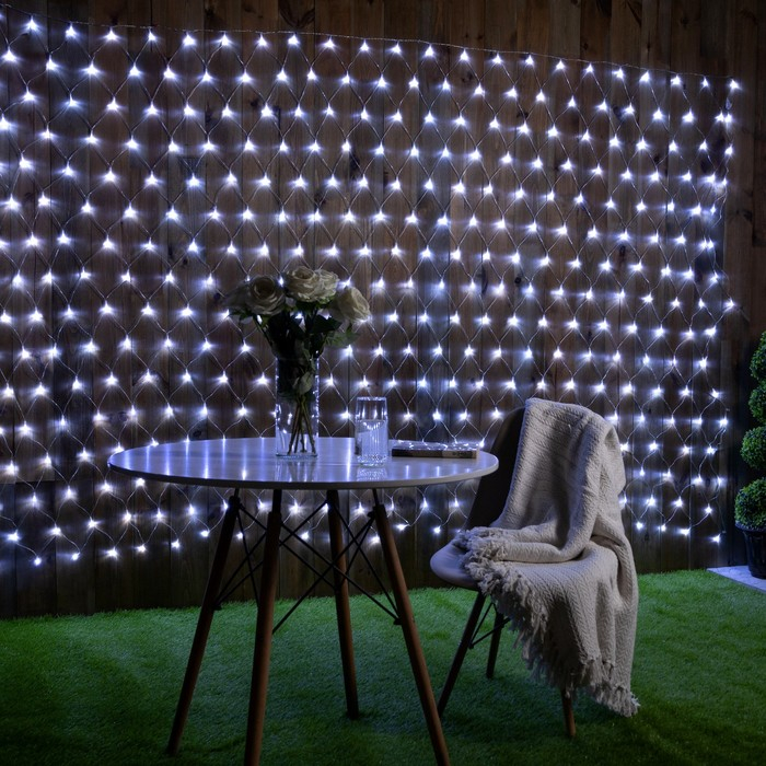 Гирлянда «Сеть» 2 × 3 м, IP44, УМС, прозрачная нить, 384 LED, свечение белое, 220 В