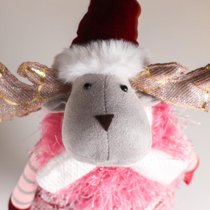 Кукла интерьерная Кукла интерьерная "Лосик в юбочке в клетку, в розовой жилетке-травке" 53х13х18 см