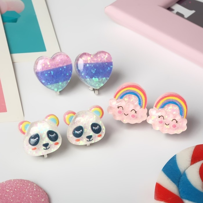 Набор клипс детских (3 пары) «Выбражулька» радужное настроение, цветной Набор клипс детских (3 пары) «Выбражулька» радужное настроение, цветной