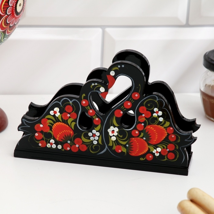 Салфетница «Пара лебедей», 4 х 9 см, хохлома Салфетница «Пара лебедей», 4 х 9 см, хохлома