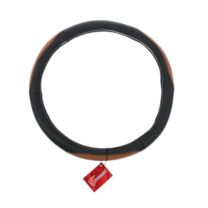 Оплетка на руль TORSO, натуральная кожа, размер 38 см, перфорированная вставка, черно-коричневый Оплетка на руль TORSO, натуральная кожа, размер 38 см, перфорированная вставка, черно-коричневый