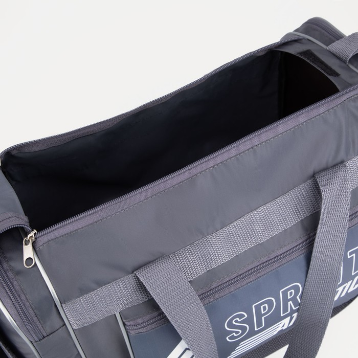 Сумка спортивная мужская на молнии, 3 наружных кармана, средний размер, цвет серый