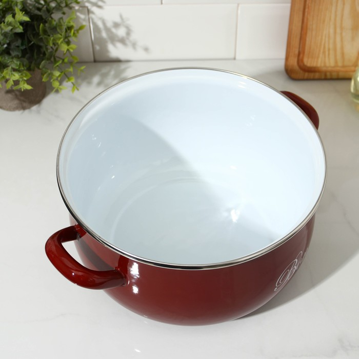 Кастрюля эмалированная «Бордо», 5,7 л, стеклянная крышка, индукция, цвет бордовый Кастрюля эмалированная «Бордо», 5,7 л, стеклянная крышка, индукция, цвет бордовый