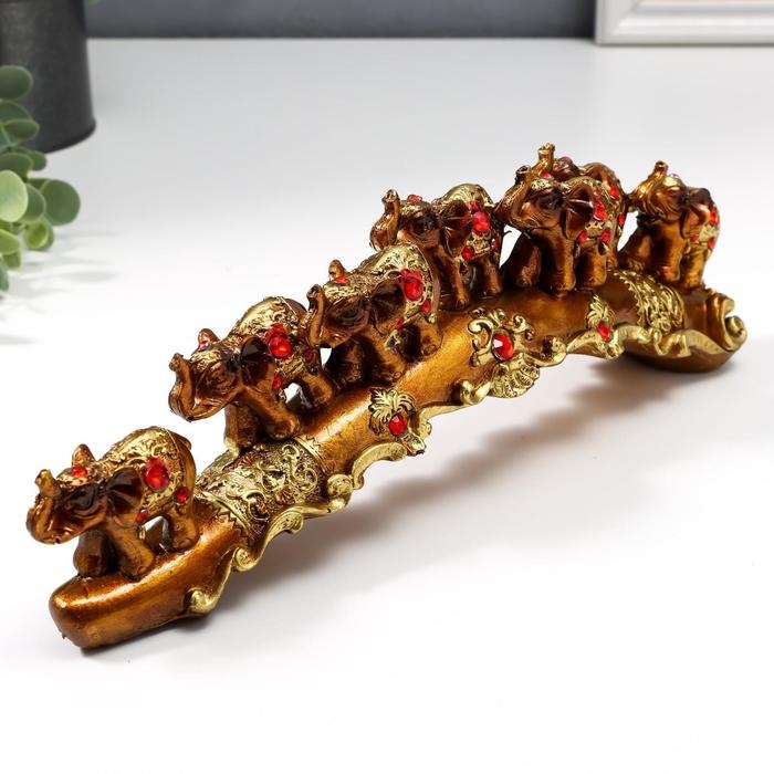 Сувенир полистоун Сувенир полистоун "Семь слонов на бивне с узорами и стразами" 9х28х5,5 см