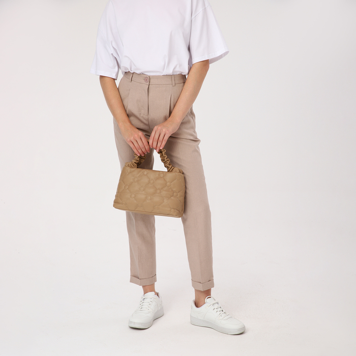 Сумка-тоут на молнии, длинный ремень, цвет бежевый