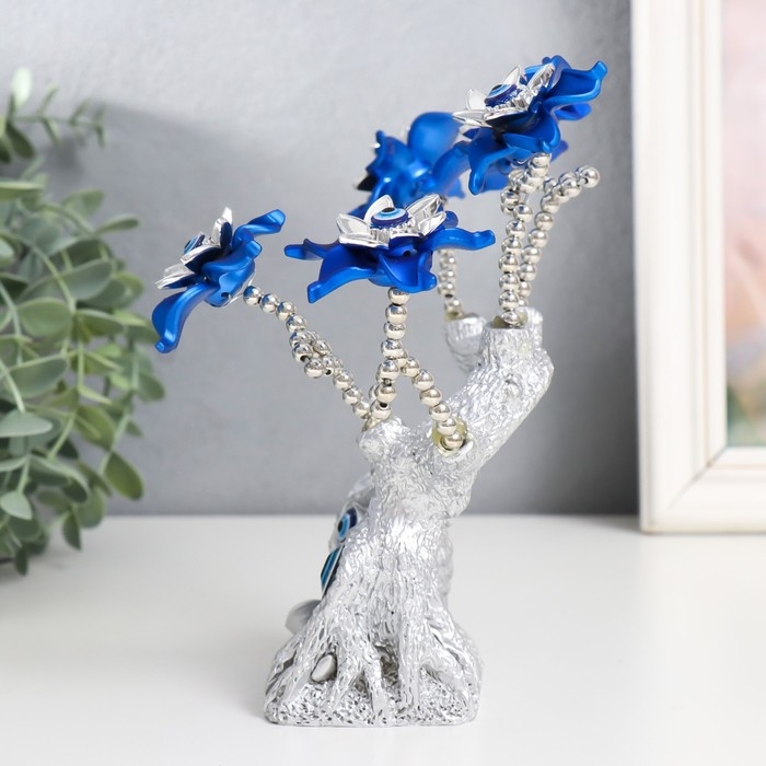 Сувенир от сглаза "Цветущее дерево. Филин со слитком золота" серебро, синий 16х5,5х18,5 см