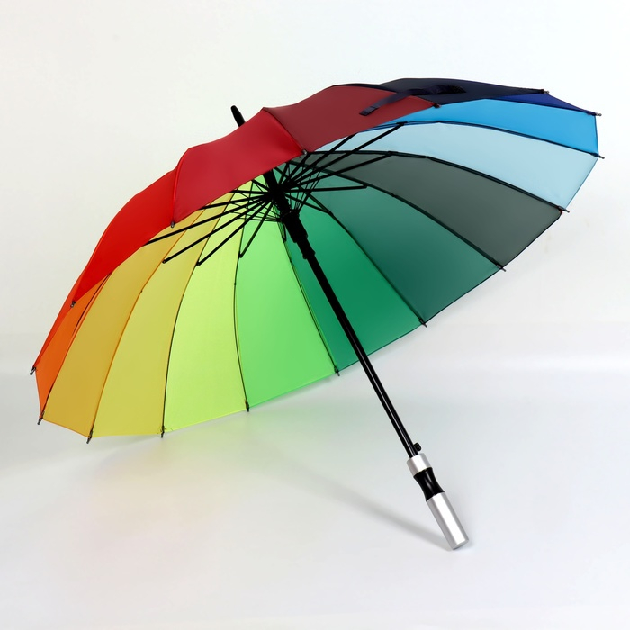Зонт - трость полуавтоматический «Радужное настроение», эпонж, 16 спиц, R = 48 см, разноцветный Зонт - трость полуавтоматический «Радужное настроение», эпонж, 16 спиц, R = 48 см, разноцветный