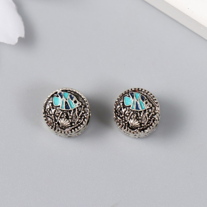 Бусина для творчества металл Бусина для творчества металл "Рыбка с ракушкой" серебро, эмаль 0,8х1,1 см