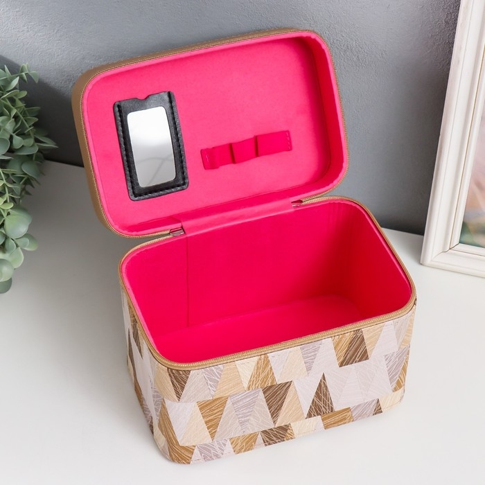 Шкатулка кожзам с зеркалом  Шкатулка кожзам с зеркалом "Треугольники. Беж" н-р 3 шт 18х10х12,5 21х13х15,5 23х15х18,5 см