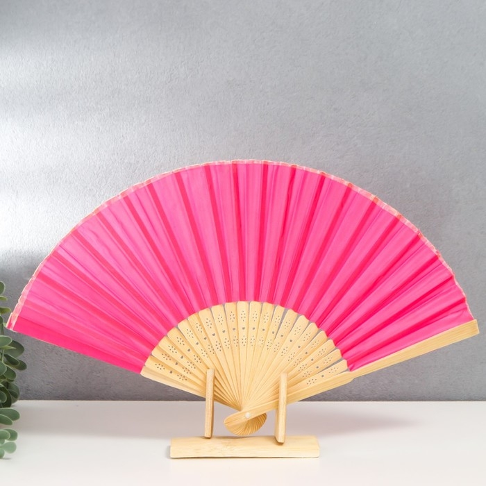 Веер бамбук, текстиль h=22 см  Веер бамбук, текстиль h=22 см "Моноцвет" в коробке, фуксия