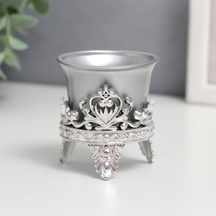 Подсвечник пластик, стекло Подсвечник пластик, стекло "Цветок лотоса" серебро 6,5х6х6 см