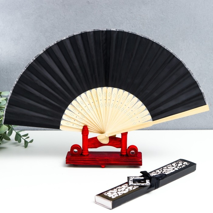 Веер бамбук, текстиль h=21 см  Веер бамбук, текстиль h=21 см "Моноцвет" в коробке, чёрный