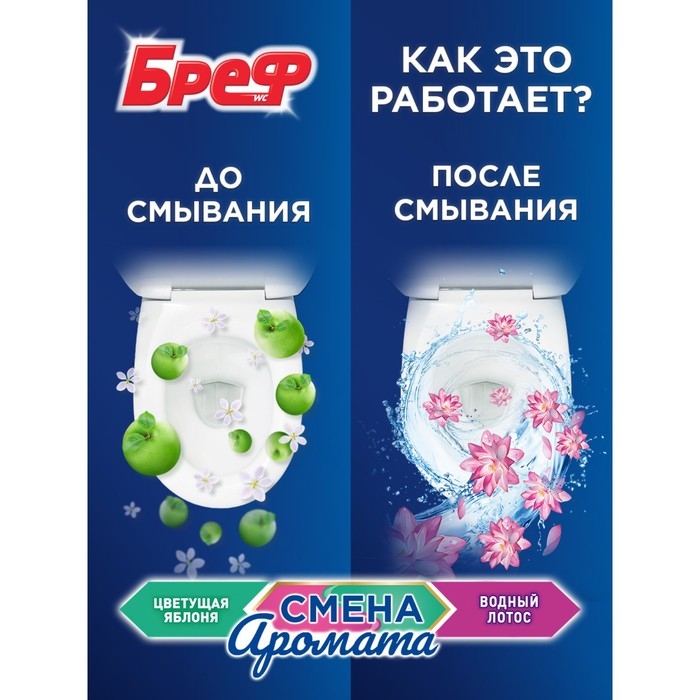 Блок для чистки и свежести унитаза Bref Perfume Switch «Яблоня и лотос», 2 x 50 г