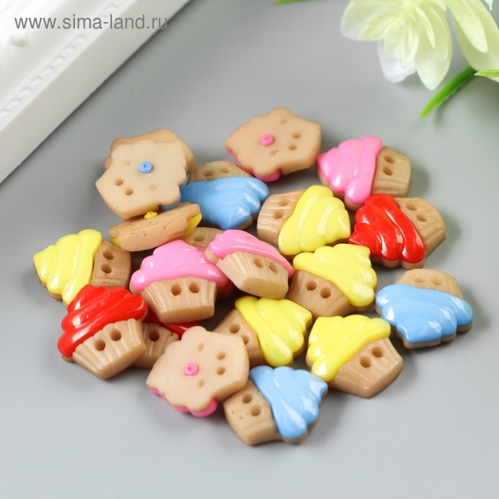 Набор пуговиц декоративных пластик Набор пуговиц декоративных пластик "Капкейки" (набор 20 шт) 1,6х1,7 см