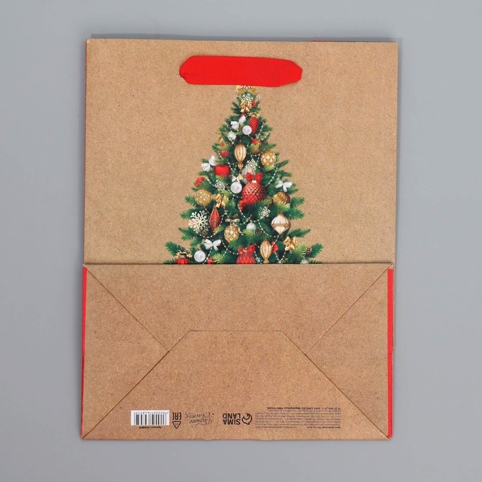 Пакет подарочный новогодний крафтовый вертикальный «Ёлочка», MS 18 х 23 х 10 см, Новый год Пакет подарочный новогодний крафтовый вертикальный «Ёлочка», MS 18 х 23 х 10 см, Новый год