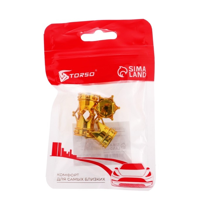 Колпачок на вентиль, TORSO, корона, набор 4 шт Колпачок на вентиль, TORSO, корона, набор 4 шт