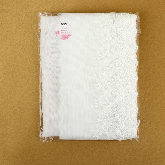 Кружево на сетке, 110 мм × 9 ± 0,5 м, цвет белый Кружево на сетке, 110 мм × 9 ± 0,5 м, цвет белый