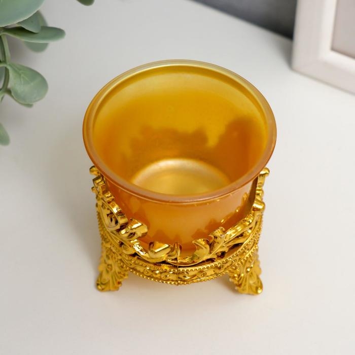 Подсвечник пластик, стекло Подсвечник пластик, стекло "Цветок лотоса" золото 6,5х6х6 см