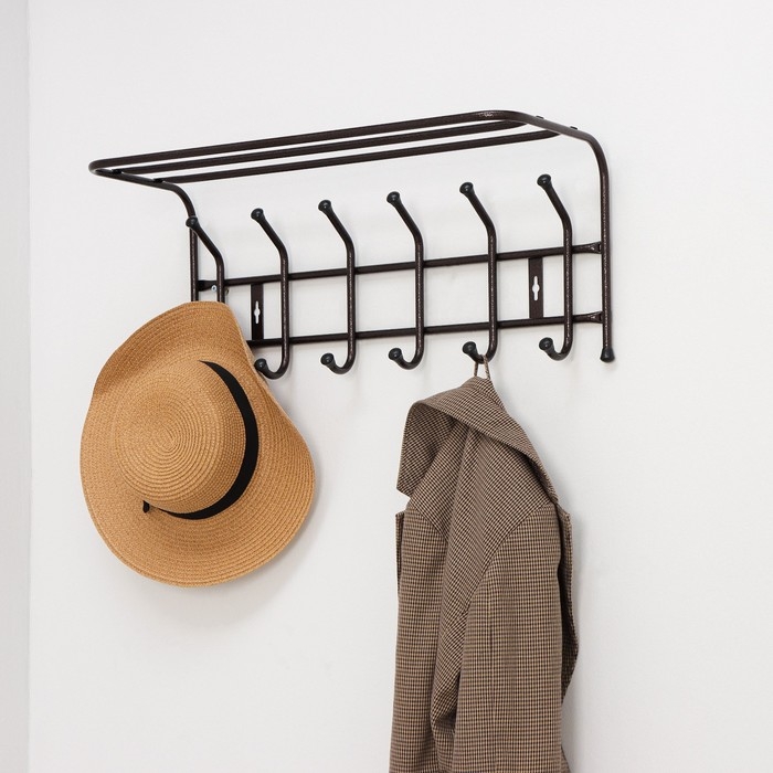 Вешалка настенная с полкой на 6 крючков, цвет медный Вешалка настенная с полкой на 6 крючков, цвет медный