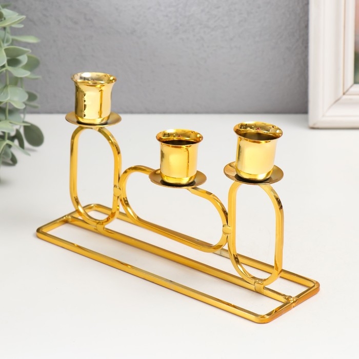 Подсвечник металл на 3 свечи  Подсвечник металл на 3 свечи "Овалы" d=2,3 см золото 5,8х20х11,5 см