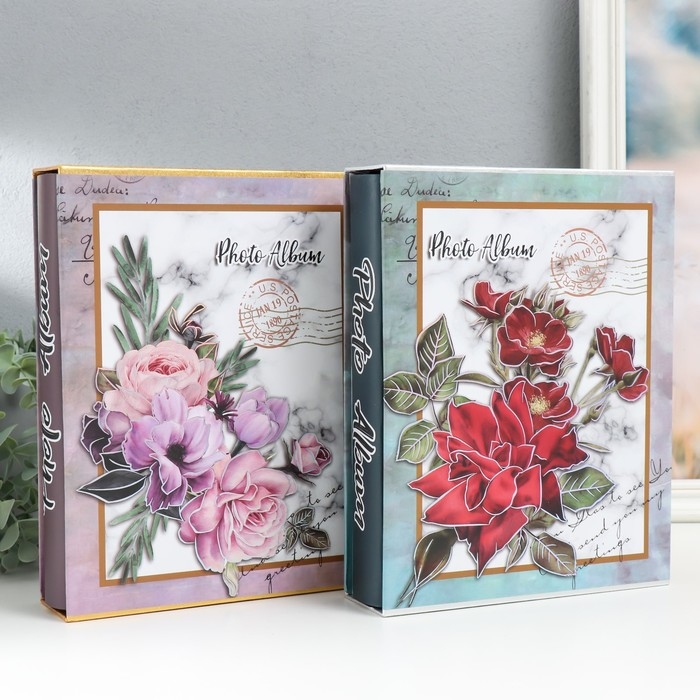 Фотоальбом на 200 фото 10х15 см Фотоальбом на 200 фото 10х15 см "Букет цветов" МИКС 26х20,5х5,7 см