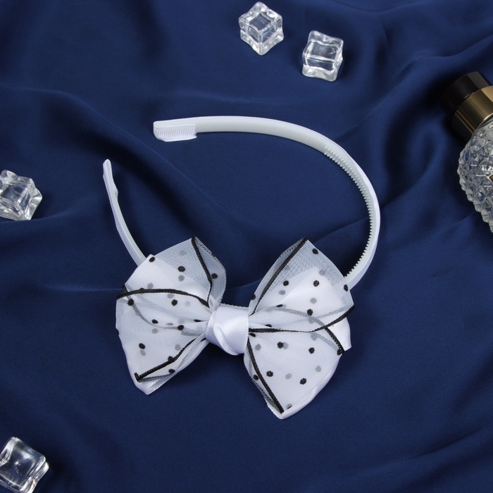 Ободок для волос  Ободок для волос "Бантик крошка" нежность горох, 10х1 см, чёрно-белый