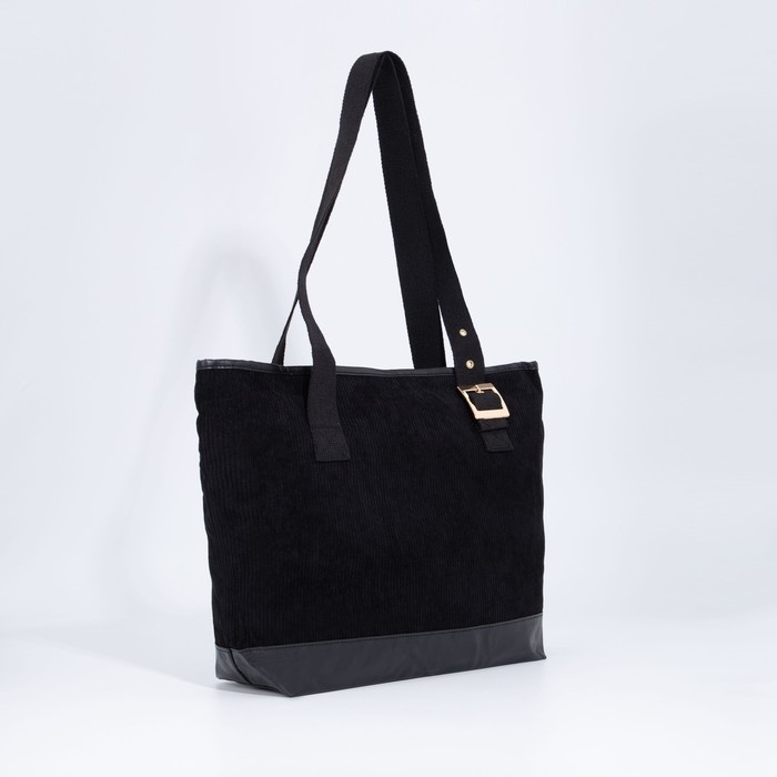 Сумка-шопер женская на молнии, наружный карман, цвет чёрный