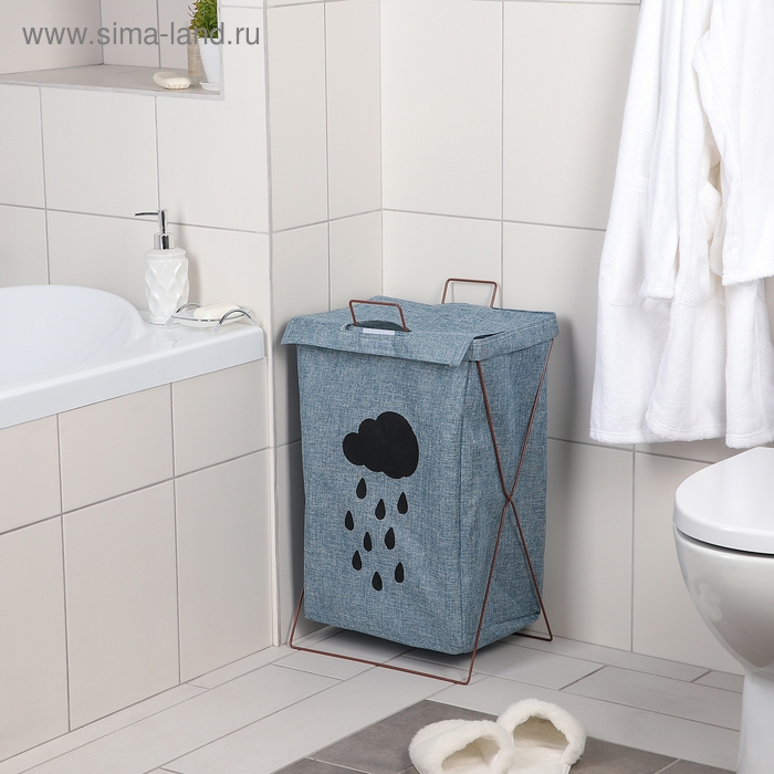 Корзина для белья складная с крышкой «Тучка», 35×28,5×57,5 см, цвет синий Корзина для белья складная с крышкой «Тучка», 35×28,5×57,5 см, цвет синий