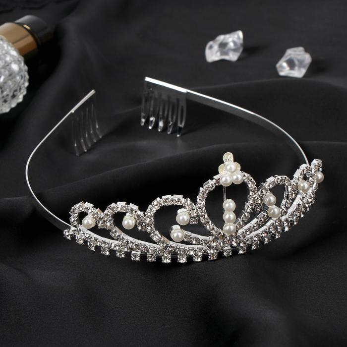 Диадема для волос Диадема для волос "Аделина" корона жемчуг, 5 см, серебро