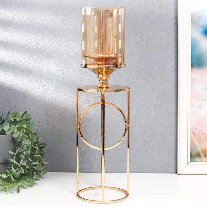 Подсвечник металл, стекло на 1 свечу Подсвечник металл, стекло на 1 свечу "Хемена" d-5 см, золото 12х12х42,5 см