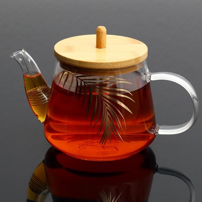 Чайник стеклянный заварочный с бамбуковой крышкой «Тропики», 600 мл Чайник стеклянный заварочный с бамбуковой крышкой «Тропики», 600 мл