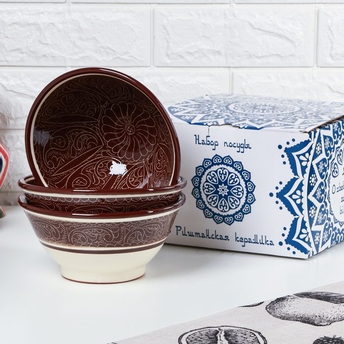 Набор салатников Риштан Набор салатников Риштан "Узоры" 18см, 3шт в подарочной упаковке