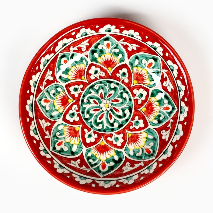 Тарелка Риштанская Керамика Тарелка Риштанская Керамика "Узоры", красная, глубокая, микс, 20 см