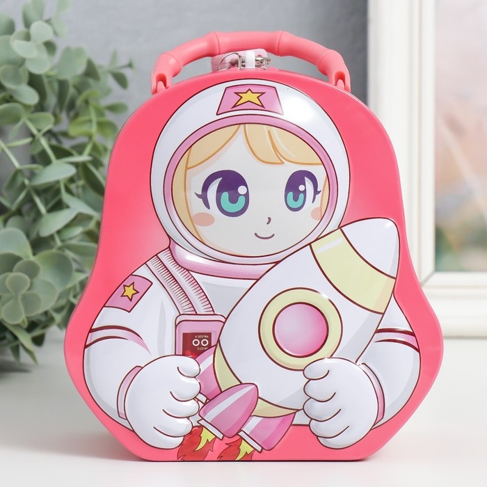 Копилка металл с замочком Копилка металл с замочком "Космонавт мальчик/девочка" МИКС 6,5х15,5х16,6 см